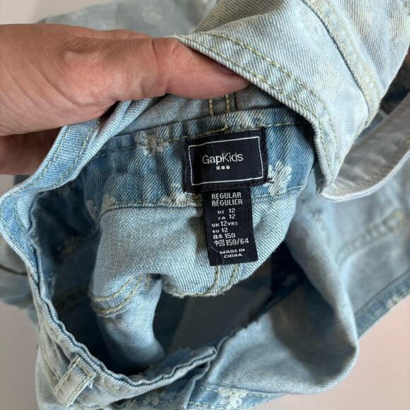 Gap Girls Size 12 Denim Blue Shortalls Overall Shorts Light Wash Floral Cuffed - Picture 2 of 6